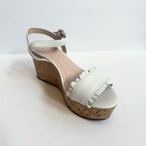 Kate Spade Womens Shoes White Cork Tomas Wedge Heels  Size‎ 9.5M  Ruffled Edge